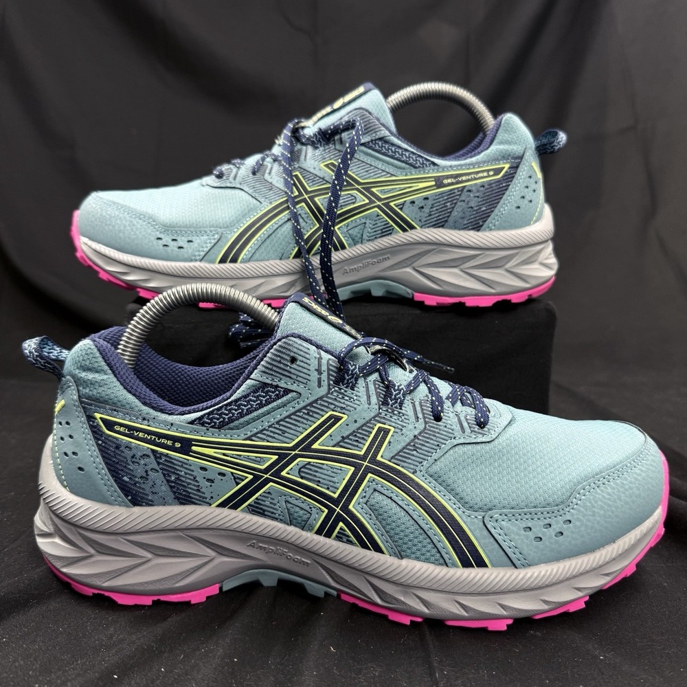 Size 10 Asics Gel-Venture 9 Women's Trail Running Shoe Wide Blue Pink 1012B314